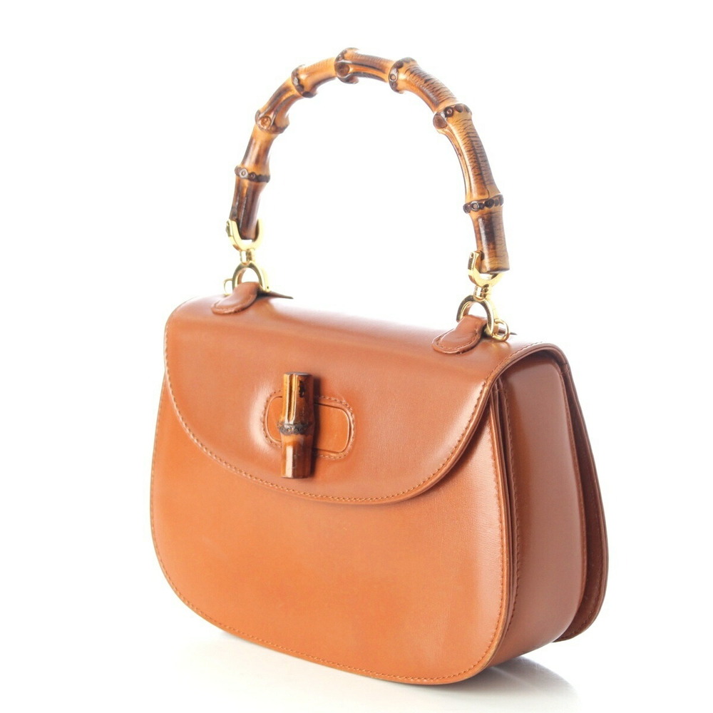 Gucci Handle Brown Bamboo Handbag Top Turnlock
